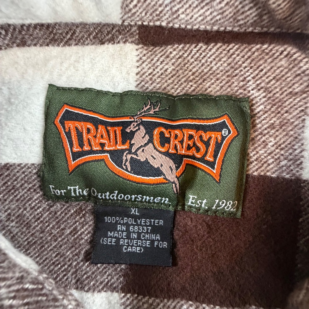 Trail Crest Buffalo Plaid‎ Flannel Shirt Brown White Workwear Mens Size XL Vtg - Picture 3 of 10